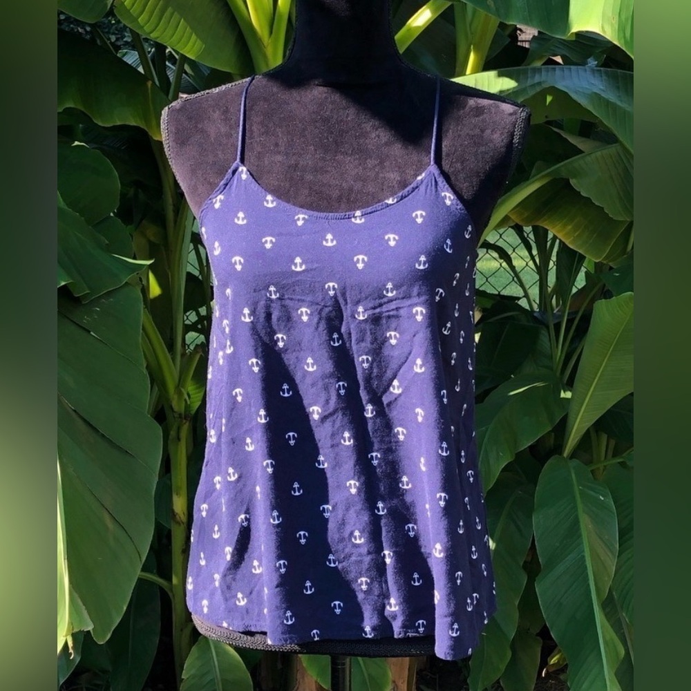 No Boundaries Navy Camisole Style Racerback Tank Top White Anchor Pattern S (Jr)